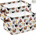 Farmhouse Rooster Storage Bins Cubes Waterproof Cloth Storage Basket,Country Watercolor Flowers Wood Grain Foldable Storage Bags for Shelf Clothes Storages Organizers with Handles 15x11x9.5 in 2PCS