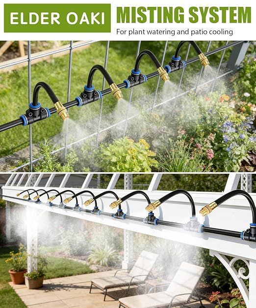 52FT Easy-Snap Garden Irrigation System for Raised Beds & Greenhouses, Upgraded 8mm (5/16") High-Flow PE Tubing with 20 Bendable 360° Copper Nozzles, Quick-Connect Plant Watering Kit