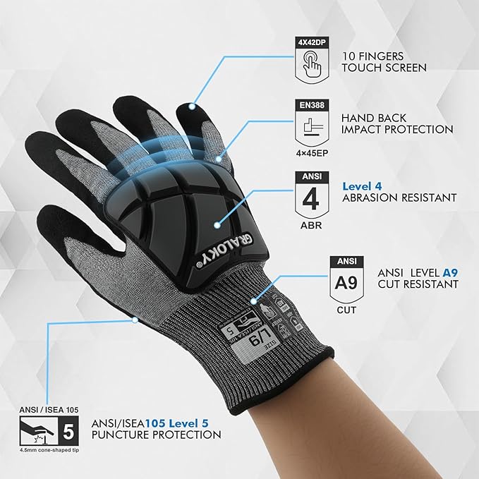 Safety Work Gloves, Level 5 Puncture Resistant, A9 Cut Resistant Gloves, Impact Gloves, Heavy Duty Work Gloves