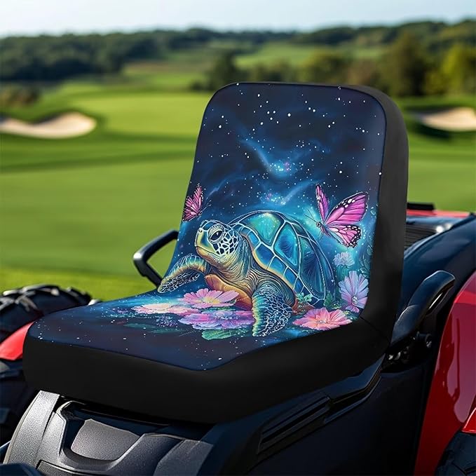 Universal Riding Lawn Mower Seat Cover,Purple Flower Butterfly Turtle Waterproof Seat Cover Fits Tractor Seat Backrests Without Armrests