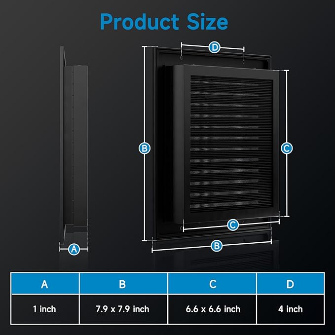 Hon&Guan 8" x 8" Aluminum Gable Vents with Screen, Louvered Wall Vent for Attic, Shed & Exterior Doors, [6.6" x 6.6" Vent Opening], Black