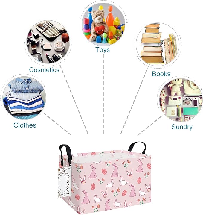 FANKANG Storage Bins,Nursery Hamper Canvas Laundry Basket Foldable with Waterproof PE Coating Storage Baskets for Boys and Girls, Office, Bedroom, Clothes,Toys(Rec-Rabbit ）