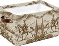 Beige Western Farmhouse Storage Bins Cubes Waterproof Cloth Storage Basket, Vintage Cowboys Cactus Foldable Storage Bags for Shelf Closet Clothes Storages Organizers with Handles 15x11x9.5 in 1PCS