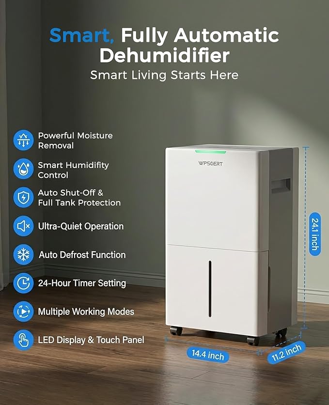 4000 sq.ft Dehumidifier for Basement with Drain Hose, 45 Pint Dehumidifiers for Home, Smart Compressor Dehumidifies for Large Room, Bedroom, 3 Modes, Intelligent Humidity Control, Auto Defrost