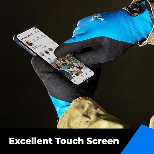 toolant 100% Waterproof Gloves for Men and Women, Winter Work Gloves for Cold Weather, Touchsreen, Thermal Insulated Freezer Gloves, With Grip, Blue, Medium