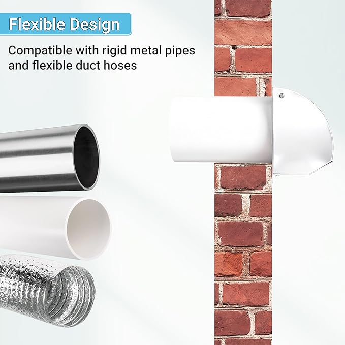 Neoaider 6 Inch Hooded Wall Vent Cover with Screen and Damper, 14GA/2MM Thick Heavy-Duty Steel Vent Covers for Wall, Vent Cover for Dryer Ventilation and Outdoor Air Exhaust, White