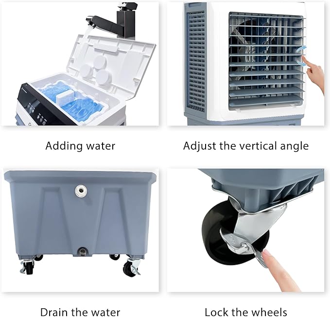 CAYNEL Evaporative Air Cooler, 120W Cooler with 8 Gallon Water Tank, Touch Screen and Remote Control, 12 Hour Timer, 3 Fan Speeds, Outdoor Air Cooler for Yard, Patio, Porch, Factory