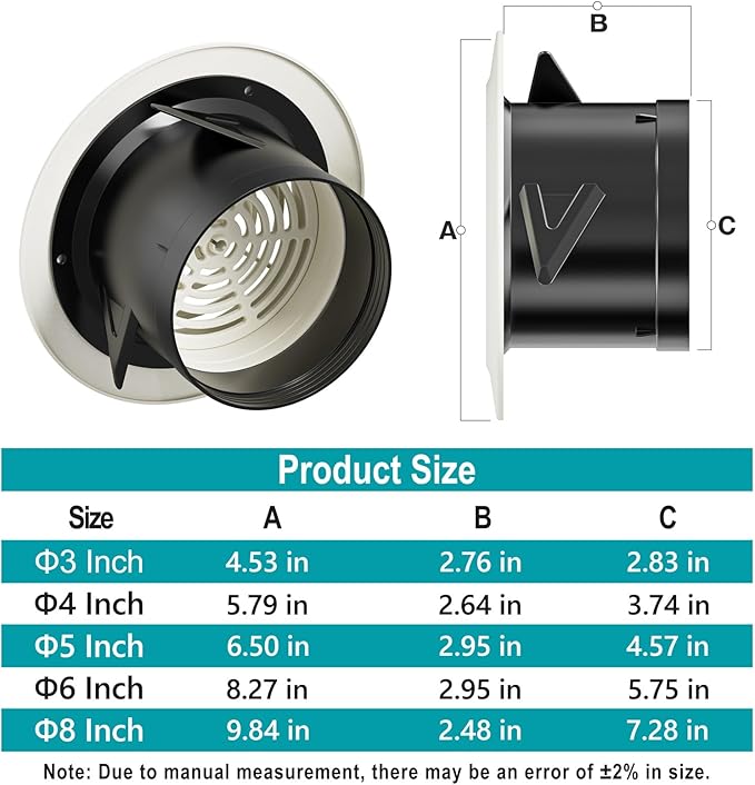 4 Inch Round Air Vent, HG Power Adjustable ABS Vent Cover, White Louver Grille Vent Fit for Bathroom, Office, Kitchen, Ventilation Use - Opening Size 3.74"