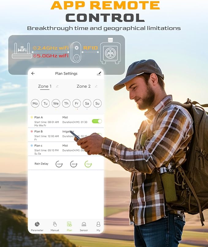 RAINPOINT WiFi Water Timer with WiFi Soil Moisture Sensor, WiFi Hose Timer for Lawn,WiFi Sprinkler Controller via APP/Voice Control,Automatic Watering System