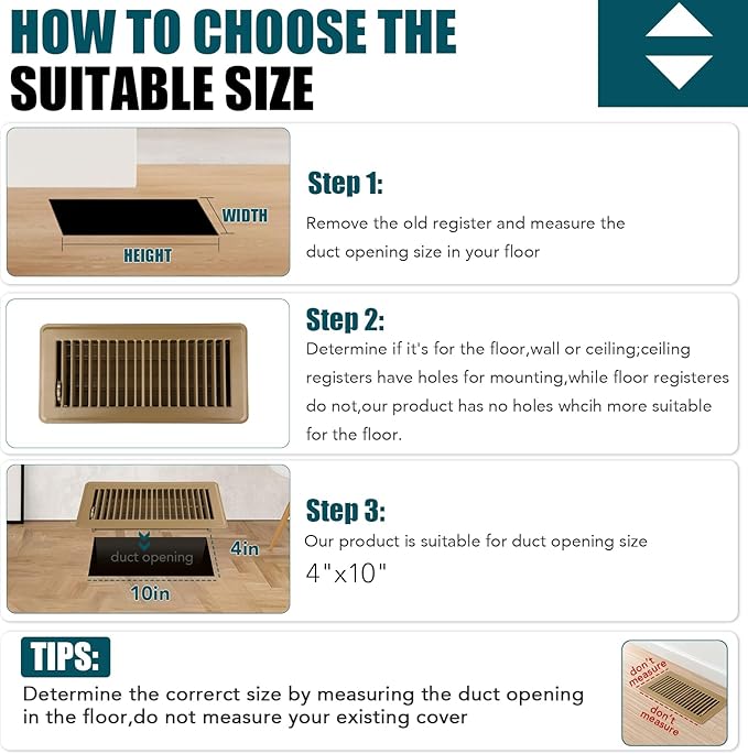 VOISEN Floor Register 4x10, 4 Pack Brown Floor Vent Covers,Heavy Duty Steel Walkable Floor Vents,Vent Covers for Home Floor