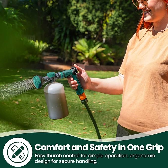 VENETIO 8-Dial Hose Attachment Spray Gun for Liquid Fertilizer/Chemicals | Precision Lawn & Garden Feeder for Uniform Fertilizing and Watering Plants | Hose-End Nozzle Sprayer with 34oz Bottle