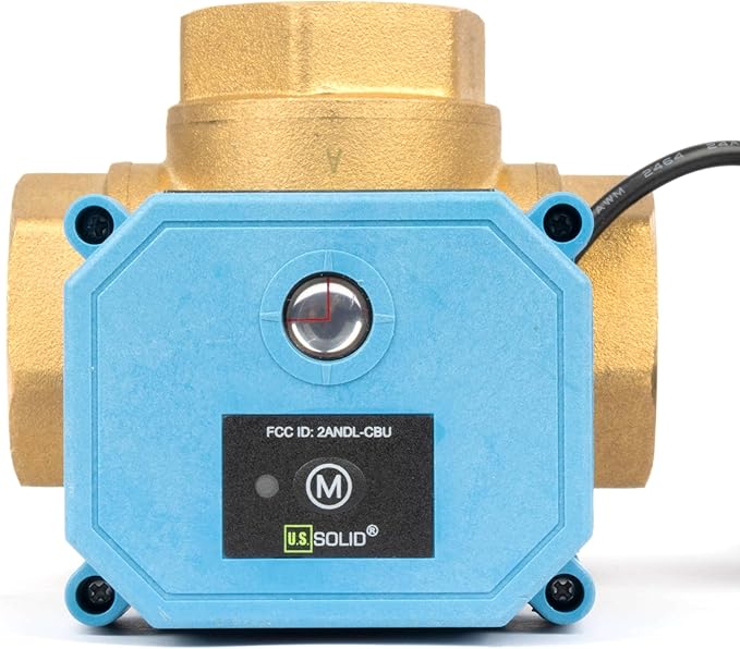U.S. Solid WiFi Smart Motorized Ball Valve 1 inch NPT for Water Control & Irrigation, 3 Way Brass Electric Valve, USB Powered, LED Status Indicator, Flow Direction Window, Remote On/Off Control