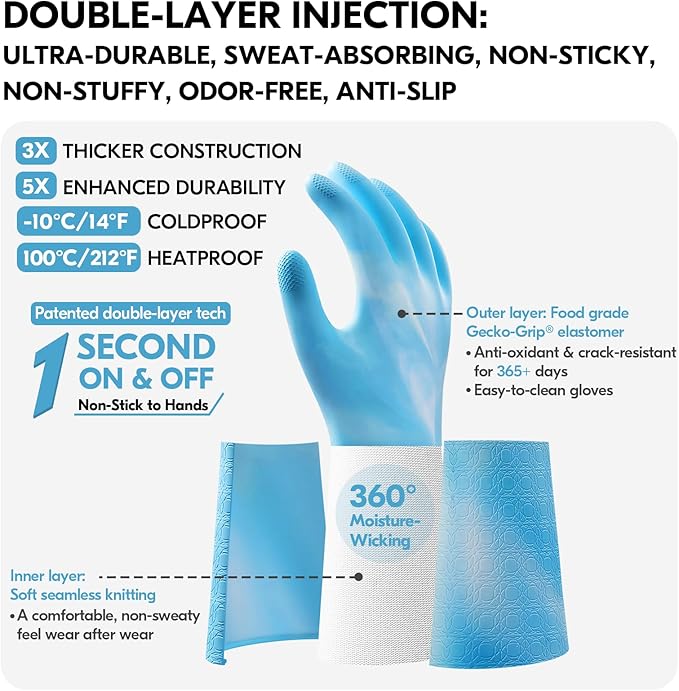 Vgo... Extra Long Gardening Gloves,Double-layer,Waterproof,Slip-Resistant,Chemical-Resistant Glove for Gardening,Outdoor Work(TP1117)