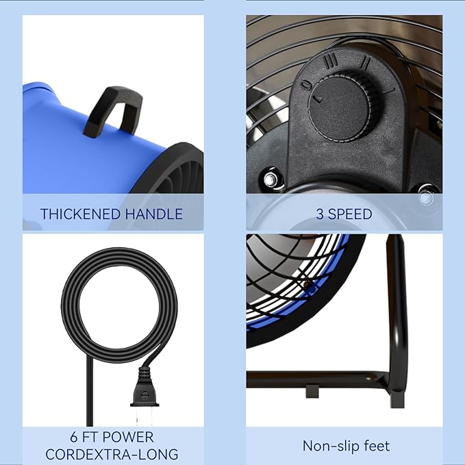 16 Inch High Velocity Industrial Floor Fan, 3000 CFM Heavy Duty Metal Shop Fan, 3 Speeds, 360° Tilt & Wall Mountable, Portable Air Circulator for Garage Workshop Warehouse Gym - UL Listed