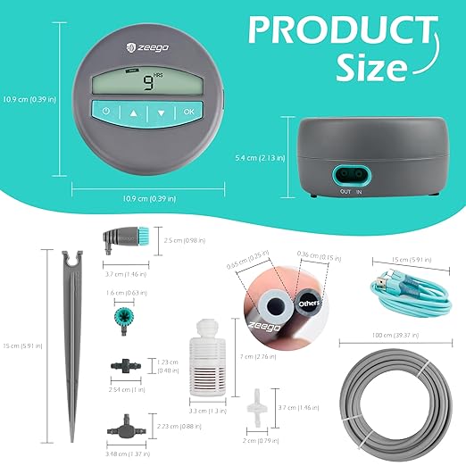 Zeego Automatic Drip Irrigation Kit with Digital Programmable Water Timer, 10 Potted Indoor Outdoor Houseplants Support (Incremental Support), Smart DIY Watering Schedules/Modes