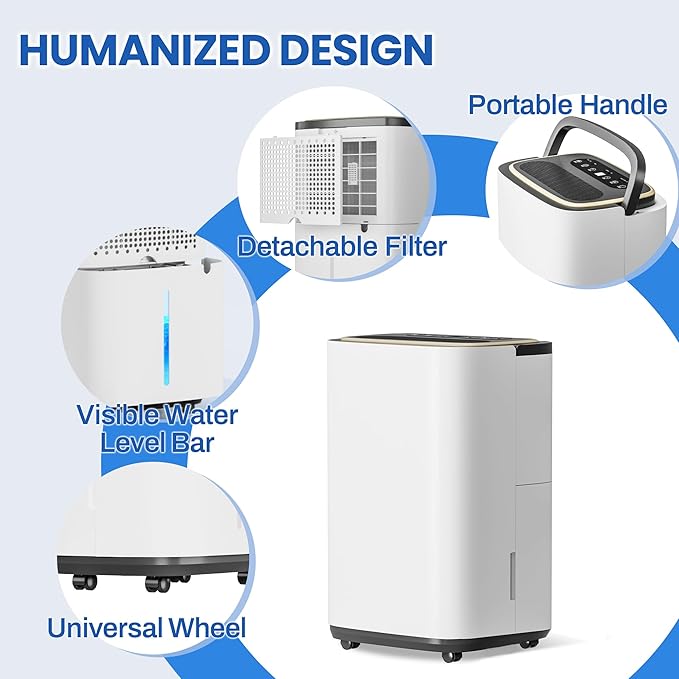 5000 Sq.Ft Dehumidifier for Basement with Drain Hose, 50 Pint Large Best Compressor Dehumidifiers for Home or Garage, Smart Humidity Control, 24H Timer & Child Lock, Ideal for Large Rooms, Garage