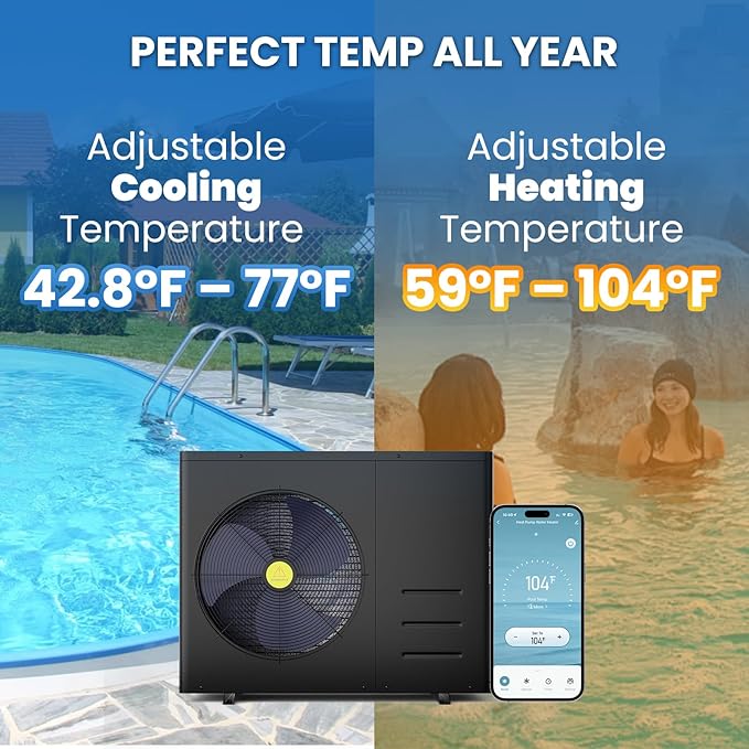 DoCred 109,184 BTU Inverter Swimming Pool Heat Pump, Pool Heater for Above Ground and Inground Pool up to 26,000 Gallons, Smart WiFi Control, COP 14.26, Timer, 220-240 V