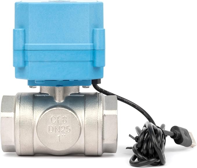 U.S. Solid WiFi Smart Motorized Ball Valve 1 inch NPT for Water Control & Irrigation, 3 Way 304SS Electric Valve, USB Plug, LED Indicator, Flow Direction Window, Remote On/Off Control, NSF Certified