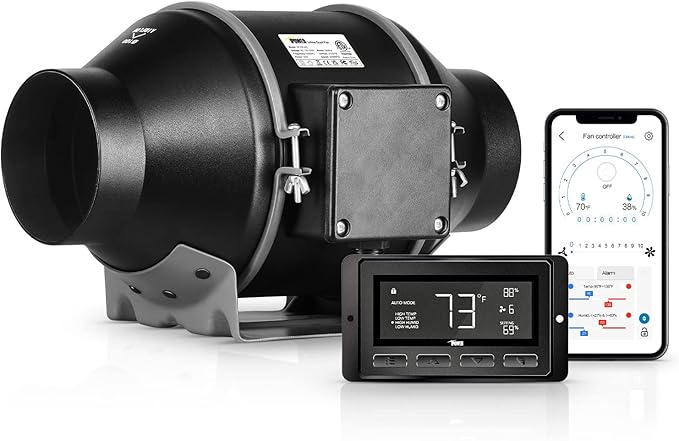 iPower 4 Inch Inline Duct Ventilation Fan with Temperature Humidity Control via Bluetooth and WiFi APP, Quiet Exhaust Blower for Grow Tent, Smart, Hydroponics and Heating Cooling Booster