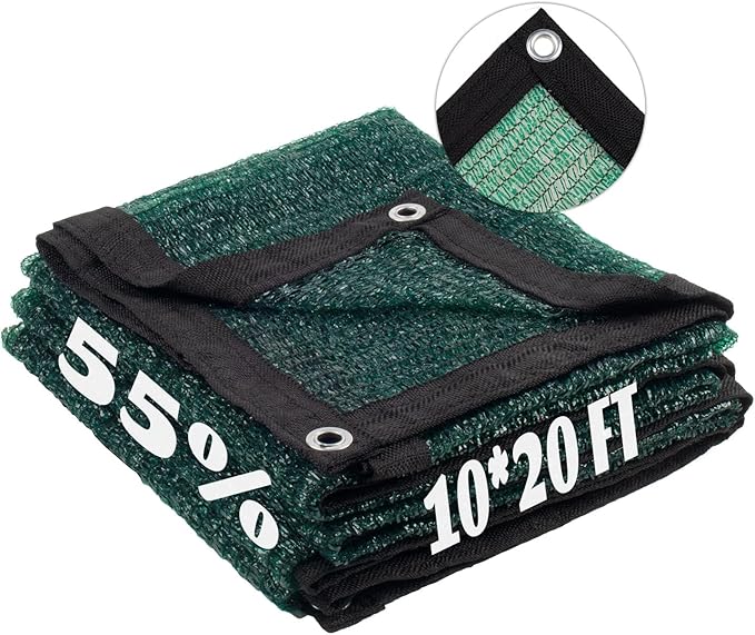 LOVE STORY 10x20FT 55% Dark Green Shade Cloth Sun Shade Net with Grommets Sunblock Net Mesh Tarp for Garden,Plants Cover,Greenhouse and Patio
