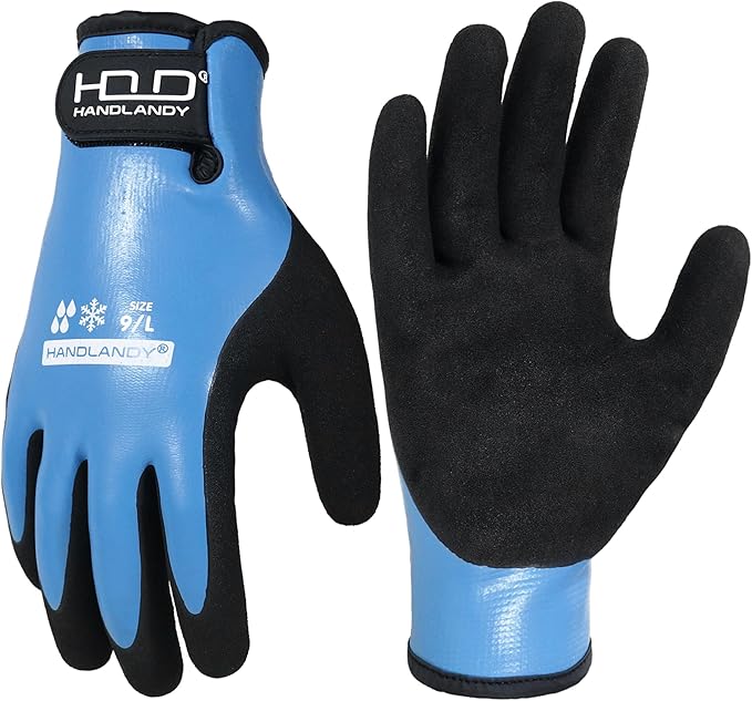 AIGEVTURE Waterproof Winter Work Gloves Men Women,Cold Weather Insulated Work Gloves Thermal Liner Superior Grip Latex Coating Warm for Outdoor (Large, Sky Blue)