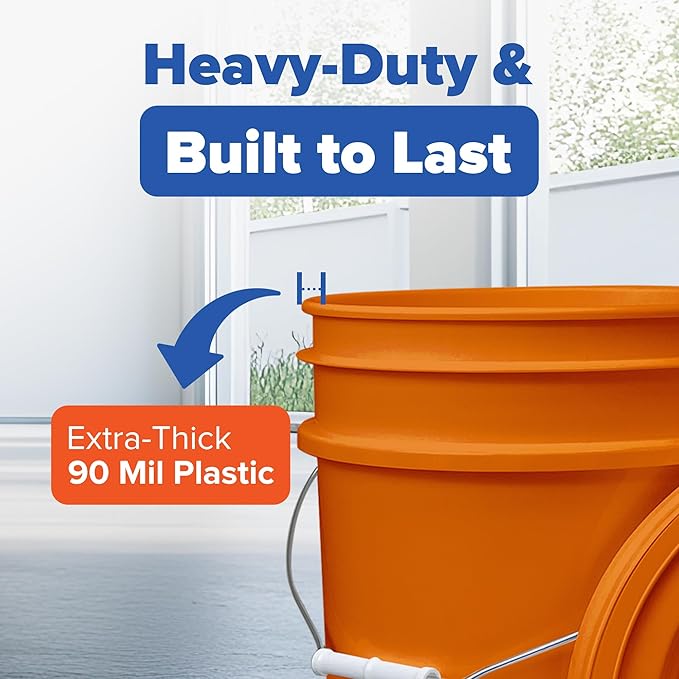 ePackageSupply 5 Gallon Bucket - Food Grade Bucket with Airtight Gasketed Tear Strip Lid, BPA-Free, Heavy-Duty 90 Mil HDPE Plastic Pail, Bulk Storage, Durable Container, Made in USA - Orange, 6 Packs