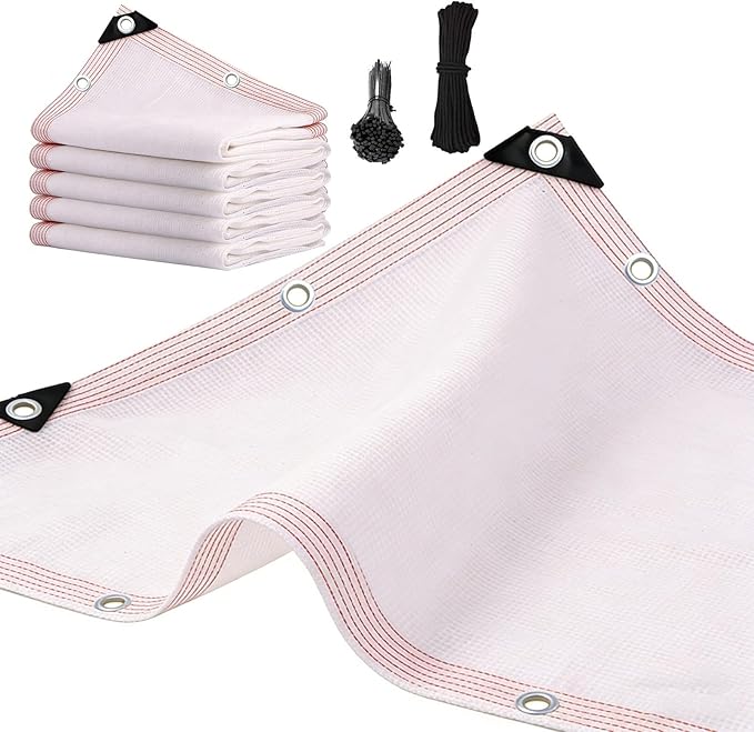 White Shade Cloth for Garden, 90% Mesh Tarp Heavy Duty with Grommets Sun Shade Cloth for Greenhouse, Plants Cover, Patio and Chicken Coops, White Shade Net for Outdoor UV Resistant(6x42ft)