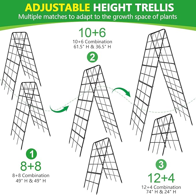 2 Pack 49"x16.3" Adjustable Garden Trellis for Climbing Plants Outdoor, Heavy Duty Rust-Proof Metal Cucumber Trellis A Frame Trellis for Raised Bed Pea Tomatoes Grape Vegetables