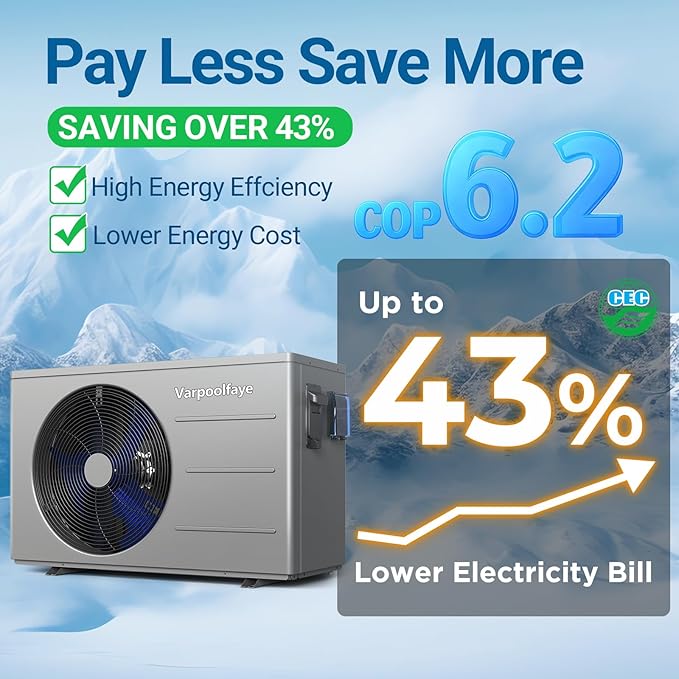 40000 BTU Swimming Pool Heat Pump, 12,000 Gallon Electric Pool Heater Above and Inground Pool,WiFi App Control, Heating or Cooling Pool Heater 220V/60Hz