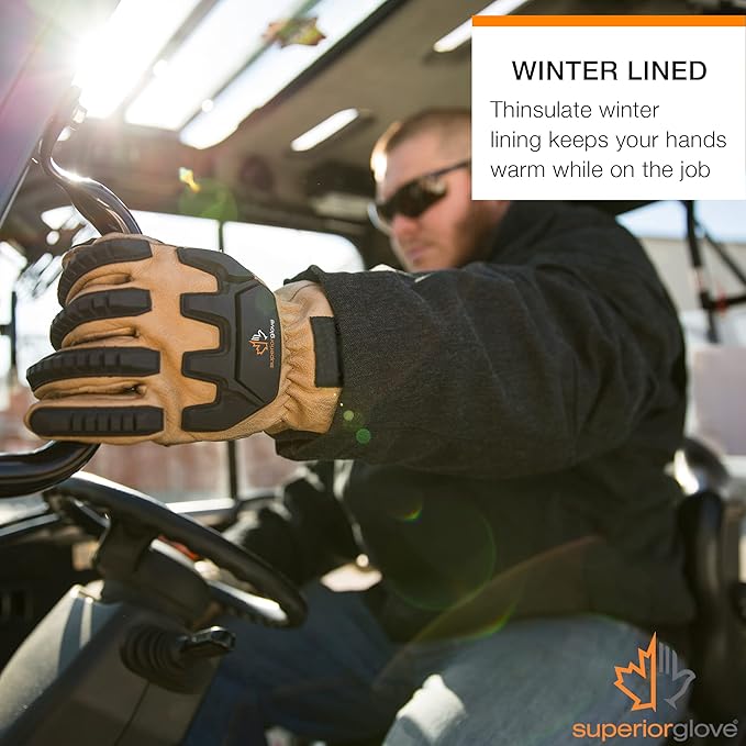 Superior Glove Endura Cut and Impact Resistant Leather Work Gloves – Insulated for Cold Winter Temperatures – 378KGTVB Medium (Pack of 1 Pair)