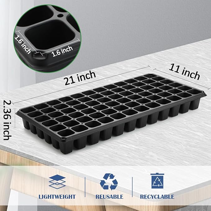RooTrimmer 50-Pack 72 Cell Seedling Trays, Heavy-Duty Deep Plug Trays for 1020 Flats, Reusable Seed Starter Trays for Germination & Seed Starting (21.25"×11", 2.36" Height)