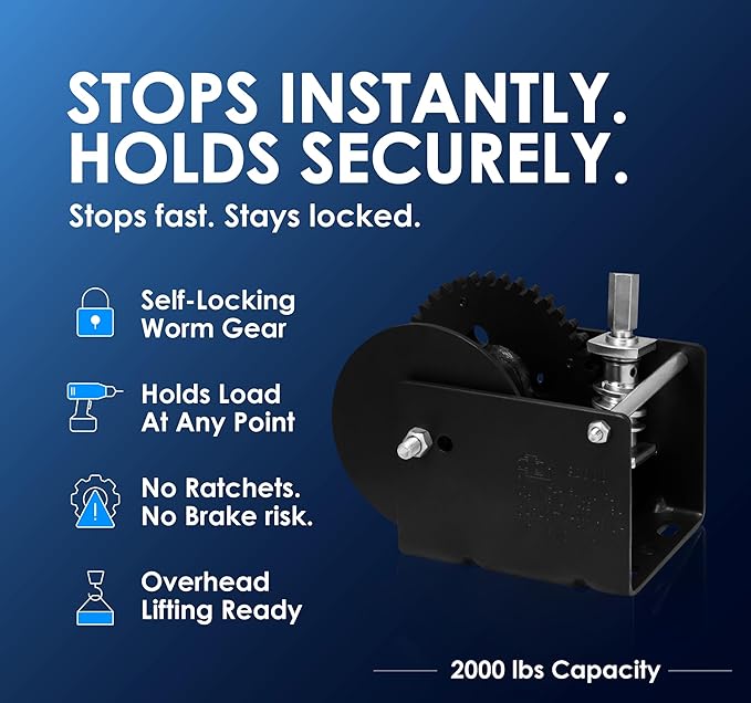 Dutton-Lainson Company - Worm Gear Winch (WG2000HEX) with 5/8" Hex Drive - Rust-Resistant Finish for Heavy Equipment, Lifting and Trailers - 2000 lb Capacity, 40:1 Gear Ratio, Drill or Manual Use