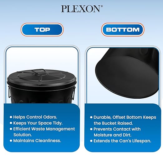 Plexon 20 Gallon Metal Trash Can with Lid Outdoor Large Trash Bin Steel Garbage Can for Garage Patio Farmhouse Bucket Bird Seed Storage Can Heavy Duty Round Container, Black 2 Pack