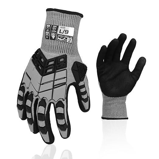 Safety Work Gloves, Impact Gloves for Men Women, Cut Resistant Non-Slip Heavy Duty Gloves with Nitrile Grip, Touch Screen Glove with Impact Protection for Mechanic Construction, Large, Grey