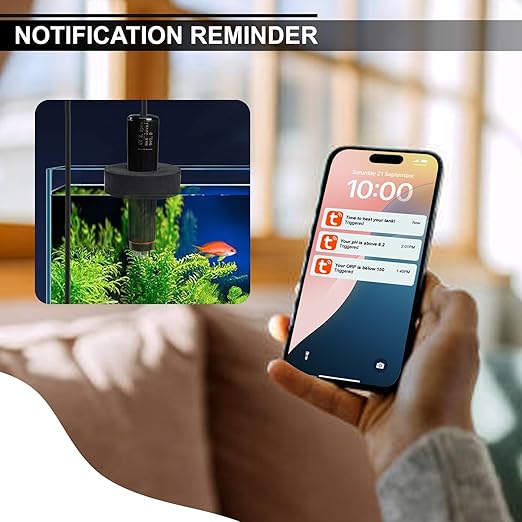 Water Quality Tester 7-in-1 WiFi Aquarium Probe Water Monitor for pH, Temp, TDS, Salinity, EC, ORP, S.G with Real-Time Alerts via App for Fish Tanks, Hydroponics, Pools