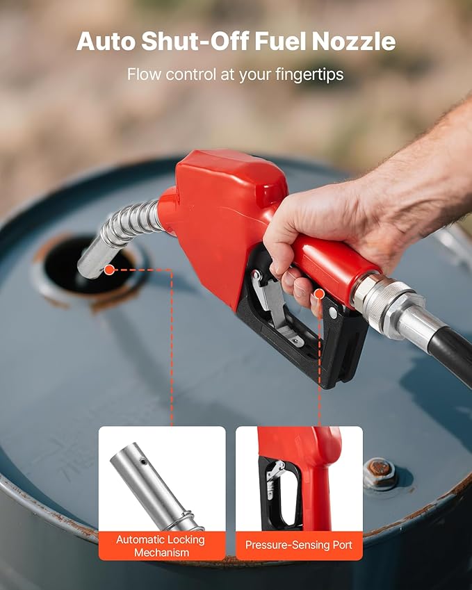 VEVOR Fuel Transfer Pump 110V, 15 GPM 57 L/min, AC Electric Oil Transfer Pump, with Auto Shut-Off Fuel Nozzle & Discharge Hose, High Flow Kit for Gasoline, Diesel, Kerosene, Biodiesel, Ethanol Blends