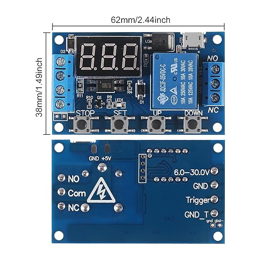 2pcs DC 6-30V Timer Relay Programmable Time Delay Relay Module Cycle Timer with LED Display Support Micro USB 5V Power Supply, Smart Home Controller
