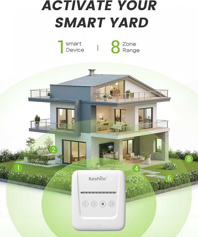 RAINPOINT Smart Sprinkler Controller, WiFi Sprinkler Controller 8 Zone-Local Weather Intelligence, Programmable Smart Irrigation System with APP Remote Control, Rain Skips, Rain Sensor Compatibility