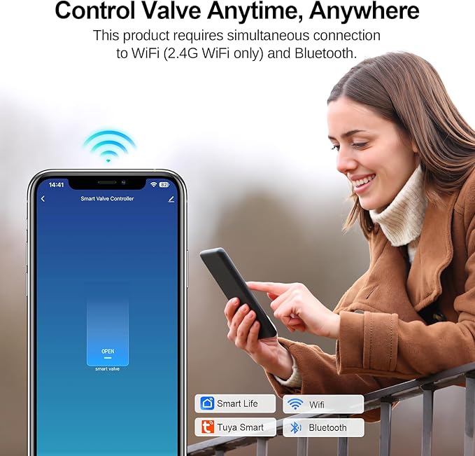 Owfeel WIFI & Bluetooth Smart Water Valve, DN15 Ball Brass Valve, WIFI Control Water Shutoff Valves Compatible With Alexa, Google and Application Program iOS/Android, Only 2.4GHZ WiFi(1/2")