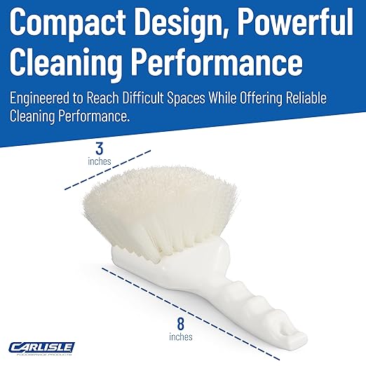 SPARTA Flo-Pac 8" Utility Scrub Brush with 2" Nylon Bristles, Plastic Pistol Grip Handle, Commercial Handheld Cleaning Brush, White (Pack of 12)
