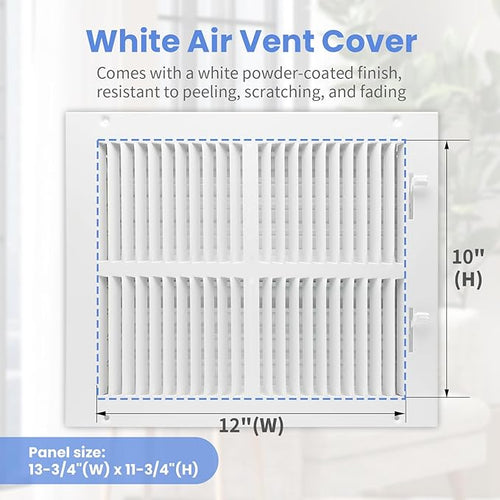 12 x 10 Inch [Duct Opening] Air Vent Covers for Wall or Ceiling - High Airflow 2 Way Steel Ventilation - Adjustable Wall/Ceiling Register, 13-3/4 Inch x 11-3/4 Inch [Overall Dimensions]