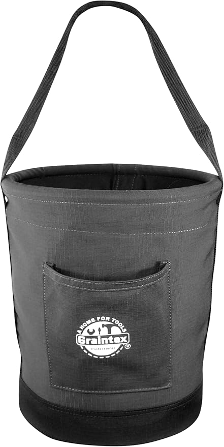 Graintex Tapered Canvas Bucket 12"x10"x15", Utility Tool Bucket One Inside Pocket, Reinforced Base & Carry Handle, Ripstop Canvas - Beige