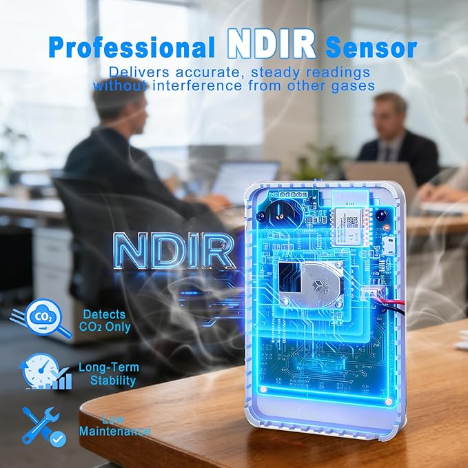 Bluetooth Portable CO2 Detector, Briidea Wireless Indoor Air Quality Monitor with NDIR Sensor for Home Office School, CO2 Temp Humidity Monitoring, App Data History, E-Ink Screen, 4-Year Battery Life