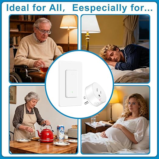 NineLeaf Wireless Remote Wall Switch and Outlet, Remote Control Outlet Light Switch for Lamps, Fans, Expandable, 15A/1875W, 500ft RF Range, TUV Listed (3 Remotes and 5 Outlets)