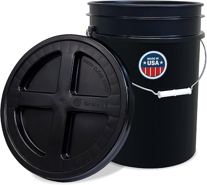 ePackageSupply 5 Gallon Bucket - Food Grade Bucket with Airtight Gamma Seal Screw-On Lid, BPA-Free, Heavy-Duty 90 Mil HDPE Plastic, Bulk Storage, Durable Container, Made in USA, Black/Black, 1 Pack