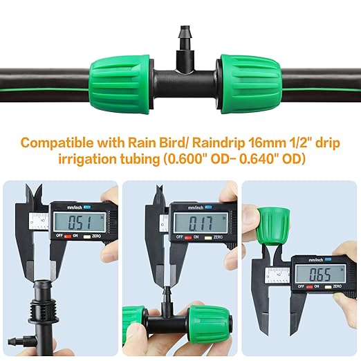Gardrip 12 Pack Drip Irrigation Fittings for 1/2 Inch to 1/4 Inch Tubing Reducing Tee：1/2" (1/2" ID x 0.65" OD) to 1/4" Drip Line Anti-drop Locked Nut Barbed Reducer Tee Connectors
