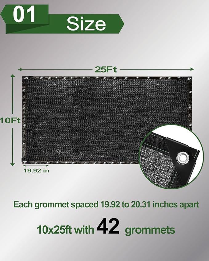 vensovo 50% Sunblock Shade Cloth Net Black Resistant - 10x25 Ft Garden Shade Mesh for Plant Cover, Greenhouse, Chicken Coop, Kennels, Tomatoes Plants