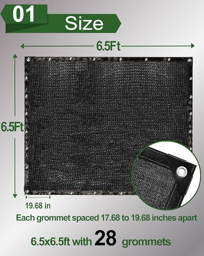 vensovo 70% Sunblock Shade Cloth Net Black Resistant - 6.5x6.5 Ft Garden Shade Mesh for Plant Cover, Greenhouse, Chicken Coop, Kennels, Tomatoes Plants