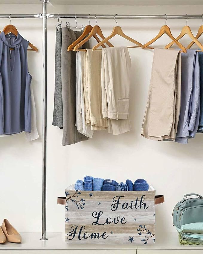 Vintage Country Storage Bins Cubes Waterproof Cloth Storage Basket,Blue Rustic Texas Star Vines Wooden Grain Foldable Storage Bags for Shelf Clothes Storages Organizers with Handles 15x11x9.5 in 2PCS