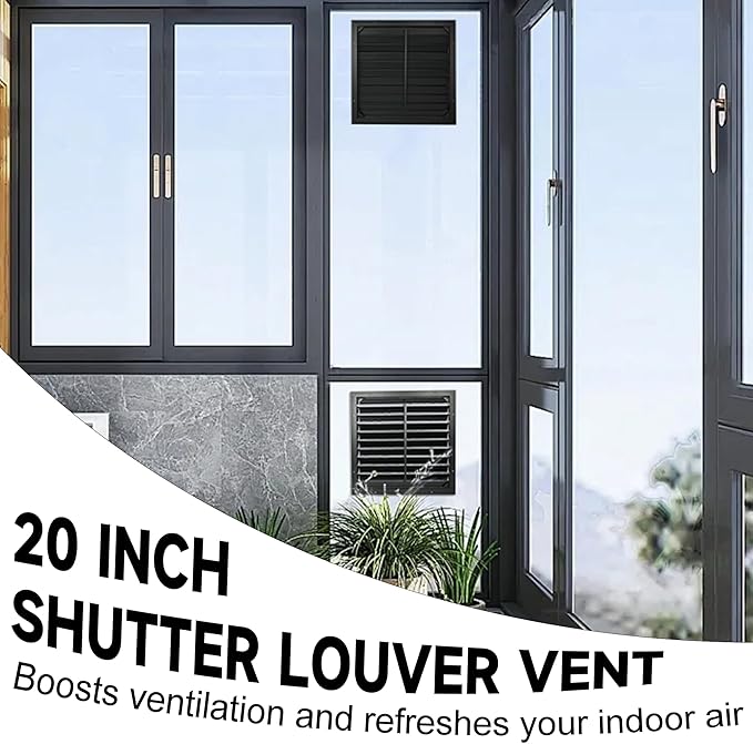 20 Inch Automatic Exhaust Shutter Louver Vent, 2Pcs Aluminum Gravity Shutters Louver for Windows Outside, Home Attics, Greenhouse Vent